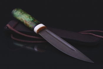 Якутский нож "Хотохон"" кованая ХВ-5. Рукоять рог, карельская береза.